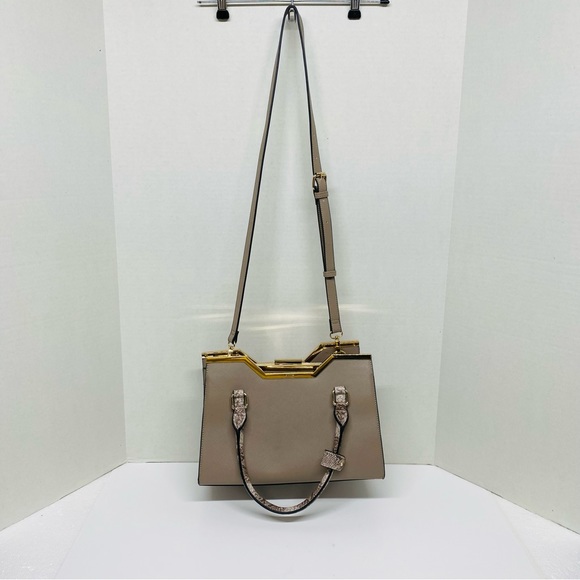 Dune London Purse Bag Satchel w/2Handles Beige w/Gold Accents Detachable Strap - Picture 2 of 16